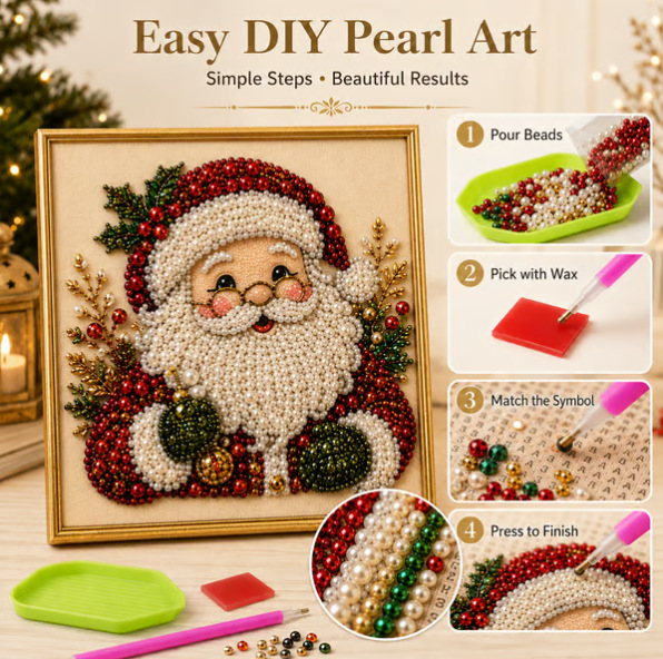 Art Craft Website - Weihnachts-Perlen-Diamant-Malerei-Kunstset mit Rahmen, DIY-Perlen-Bastelset für Erwachsene,