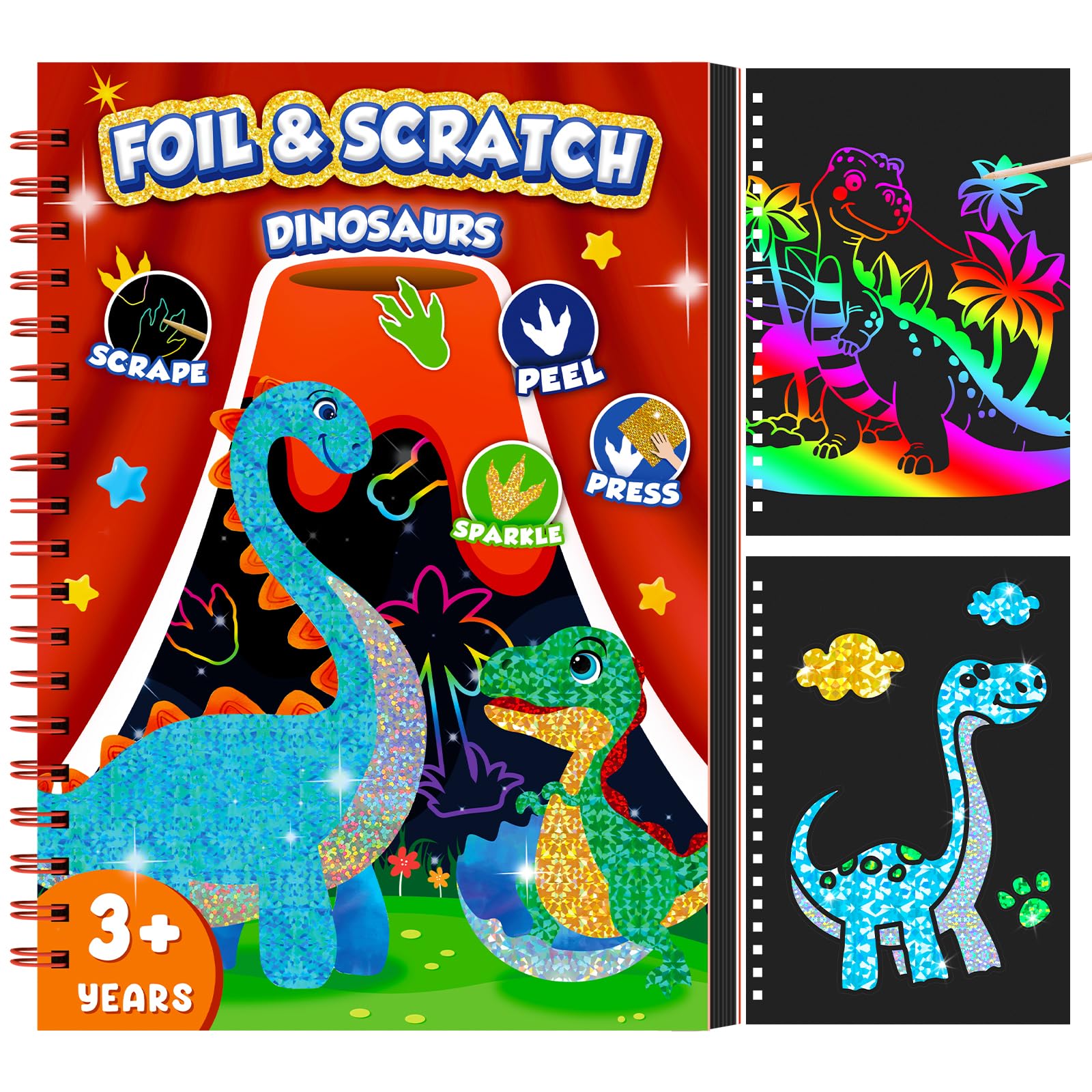Art Craft Dinosaurs - Dinosaurier-Kratzkunstbuch für Kinder, Folien- und Kratzkunstpapier,