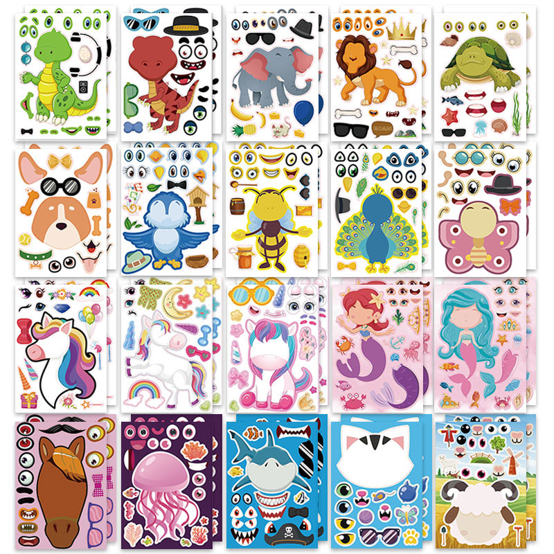 Art And Craft Zoo Animals - 12/24 Blatt „Make a Face“-Aufkleber, Zootiere,