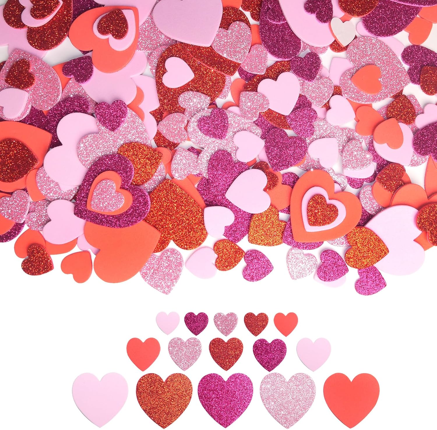 Craft And Art Difference - HADDIY Valentinstags-Schaumstoff-Herzaufkleber, 300 Stück glitzernde rote