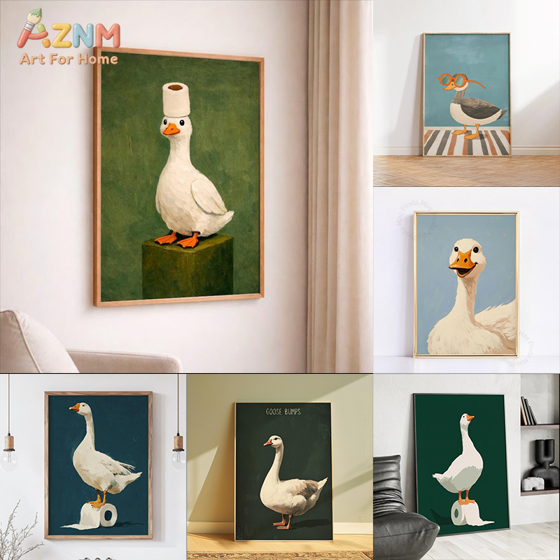 Art Craft Duck - AZNM Lustiger weißer Enten- und Gänse-Leinwanddruck,