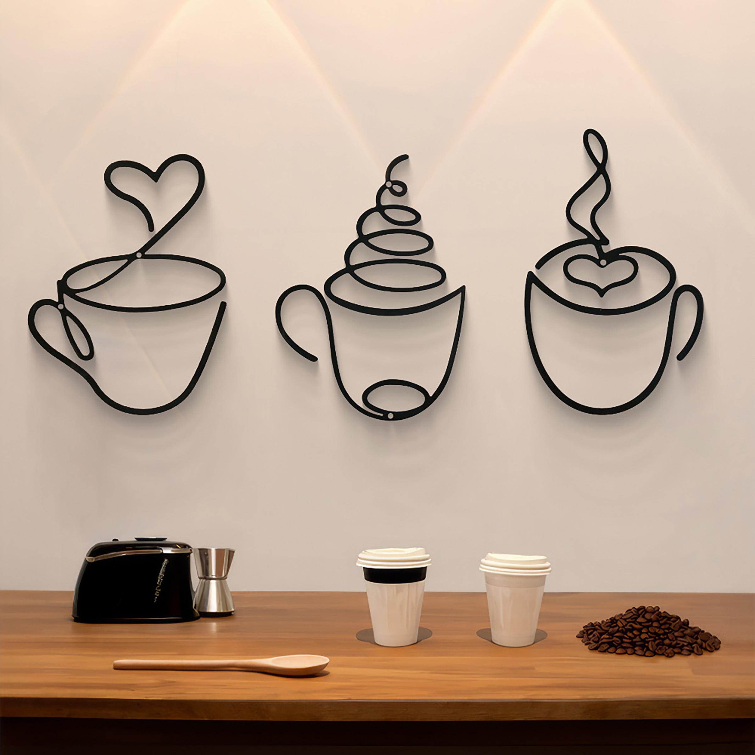 Art Craft Website - 3-teiliges Kreatives Kaffee-Wanddekoration-Set, Café-Dekor Eisenkunst-Handwerk, Innenraum-Wanddekoration